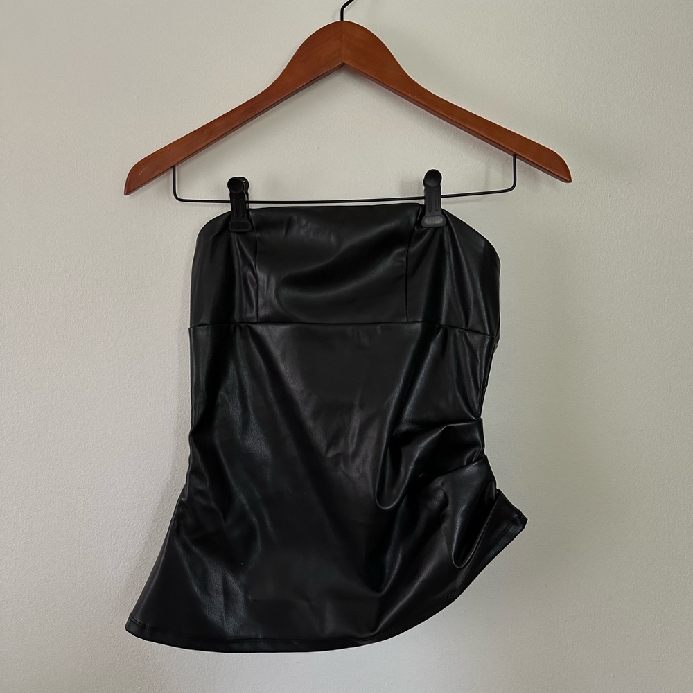 Black Faux Leather Strapless Top